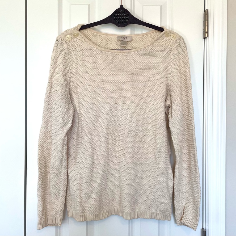 Cream Textured Boat Neck LOFT Sweater, Size L